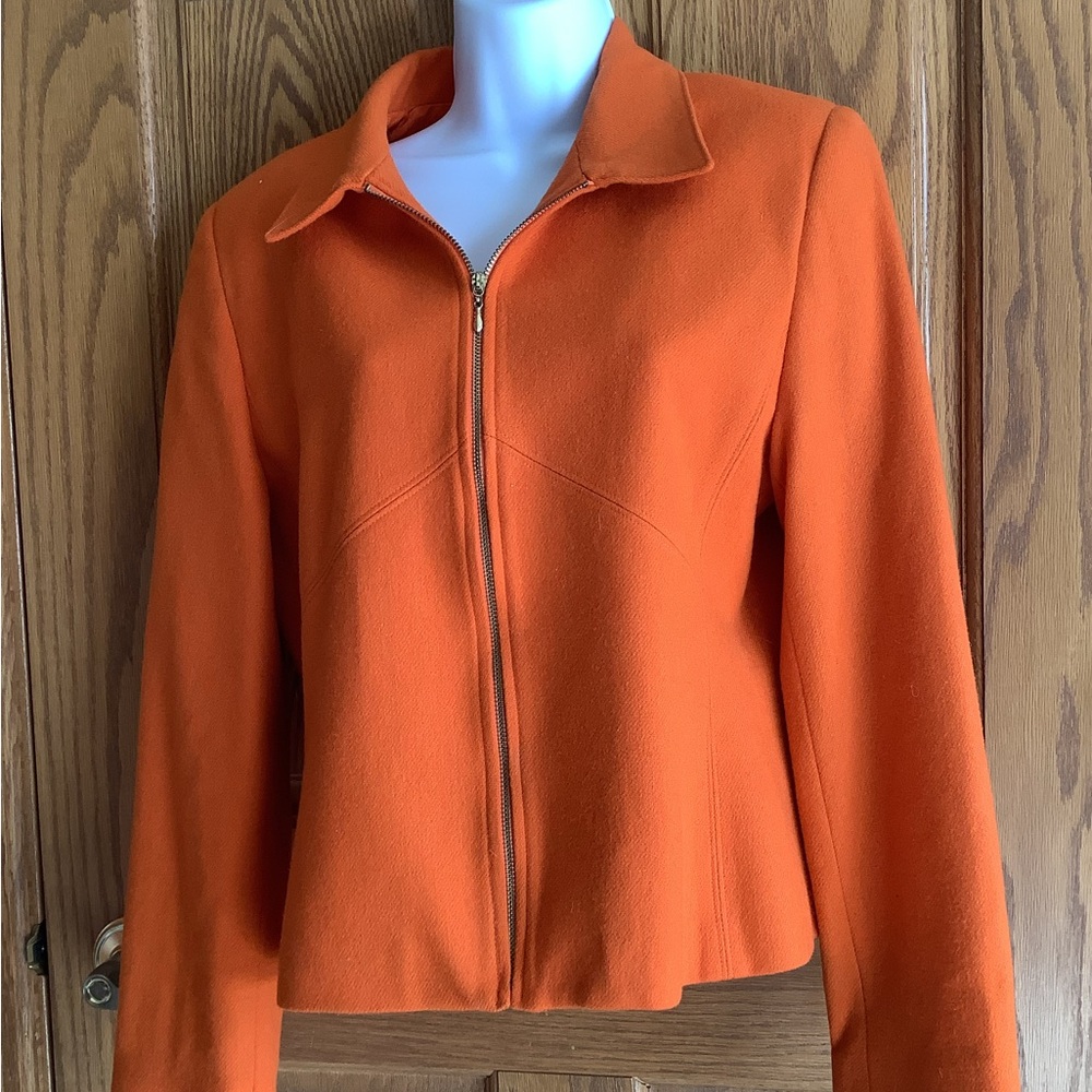 100% wool Jessica Ash vintage zippered jacket. Vintage Size 10.  Bright orange